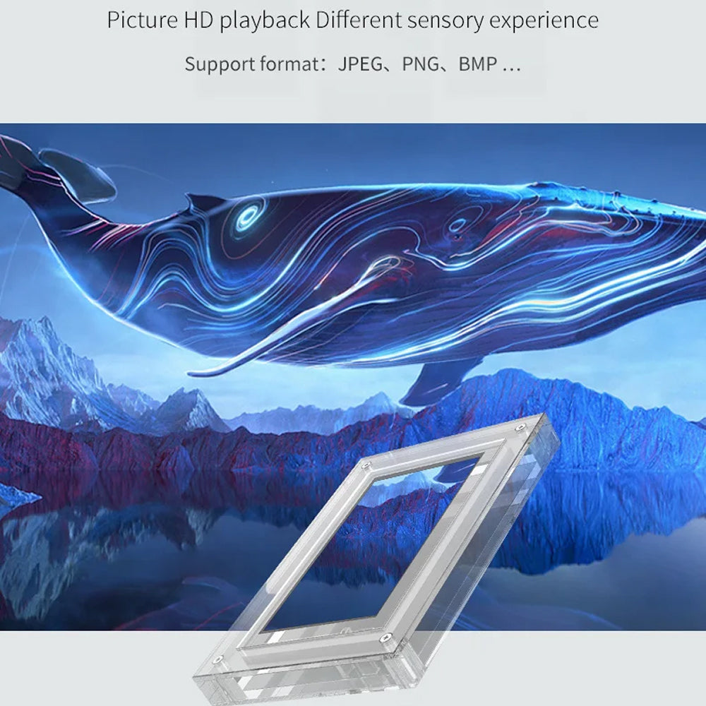 CaptiPix Digital Photo Frame art of a whale with abstract design elements over a mountain landscape