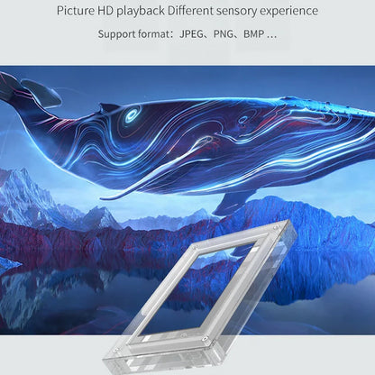 CaptiPix Digital Photo Frame art of a whale with abstract design elements over a mountain landscape