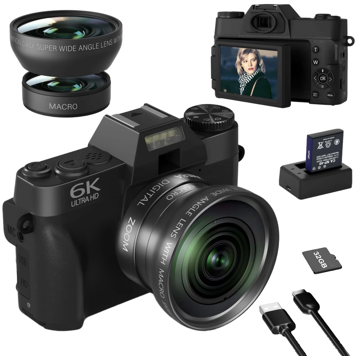 Cearan 6X Digital Camera - 3-inch flip screen comfortable viewing