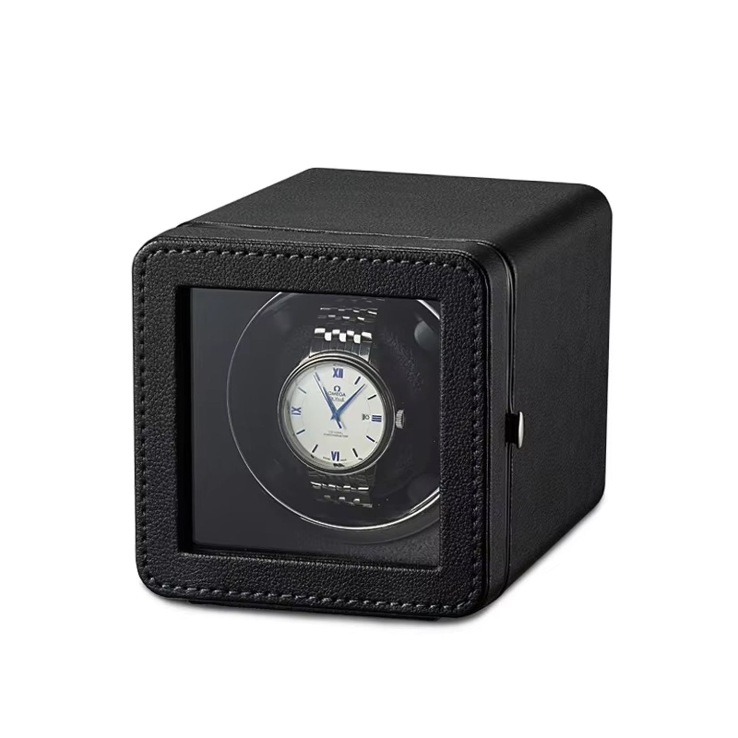 Black ChroniNova Watch Winder with a visible watch inside on a white background