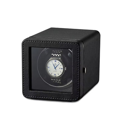 Black ChroniNova Watch Winder with a visible watch inside on a white background