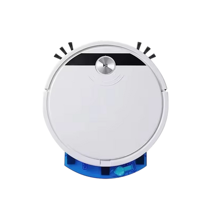 Round ClinieBot Robot Vacuum with blue base on a white background
