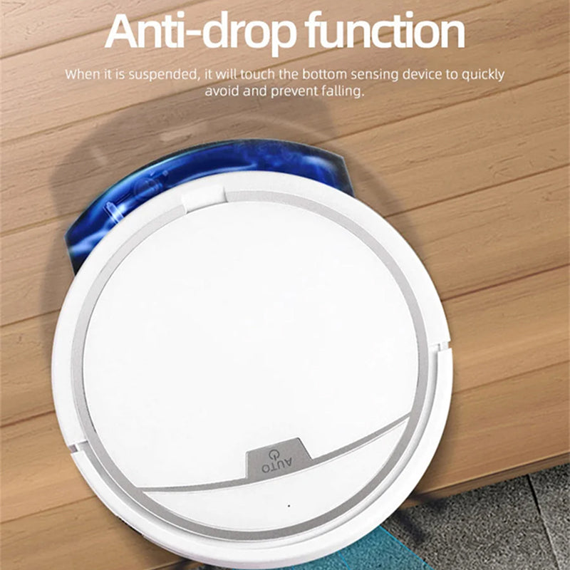 ClinieBot Robot Vacuum with anti-drop function feature on a wooden floor