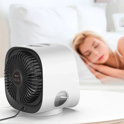 Coolevax Portable Air Conditioner on a surface with a blurred background of a person lying down.