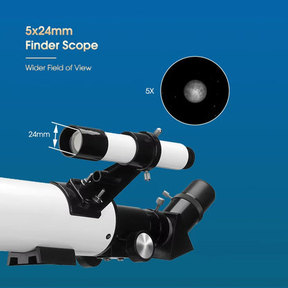 5x24mm finder scope with Cosatro V2 Telescope on a blue background