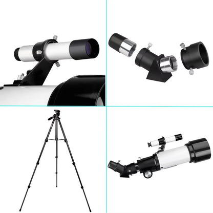 Cosatro V2 Telescope with its components and tripod on a white background