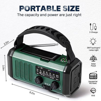 Portable Crankoax Wind Up Radio with solar panel and flashlight on a white background