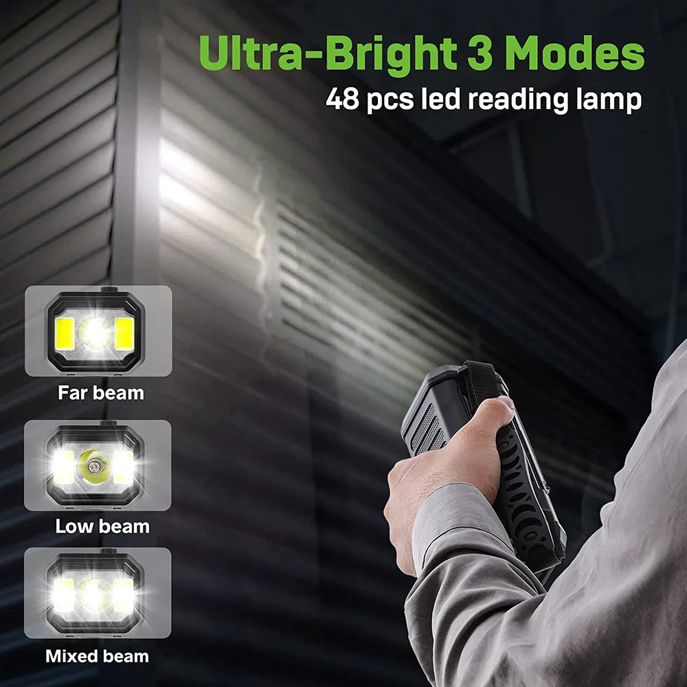 Handheld LED reading lamp with 3 modes being used to illuminate a wall.