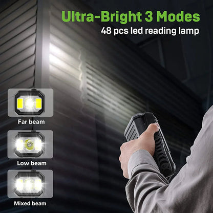Handheld LED reading lamp with 3 modes being used to illuminate a wall.
