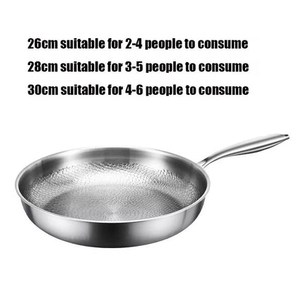 Crisporia Titanium Frying Pan with size recommendations on a white background