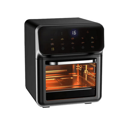 Black Crisvora Air Fryer with digital display on a transparent background