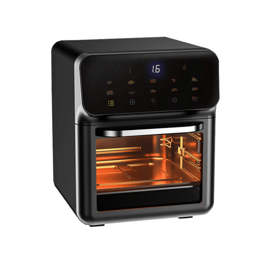 Black Crisvora Air Fryer with digital display on a transparent background