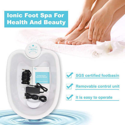 DetexFeet Ionic Foot Detox Machine spa for health and beauty with text highlighting features on a white background