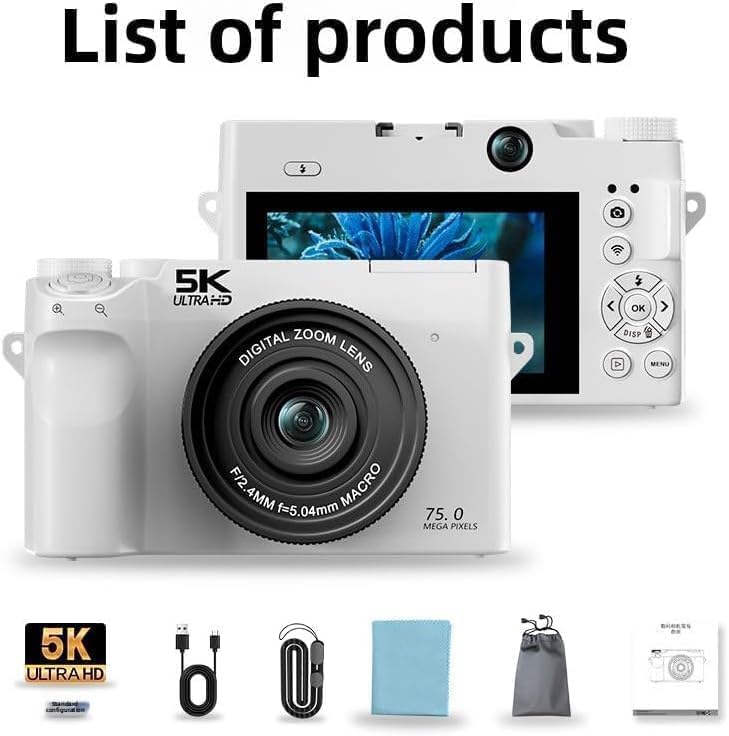White Divento Digital Camera with screen and accessories on a white background
