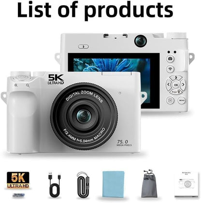 White Divento Digital Camera with screen and accessories on a white background