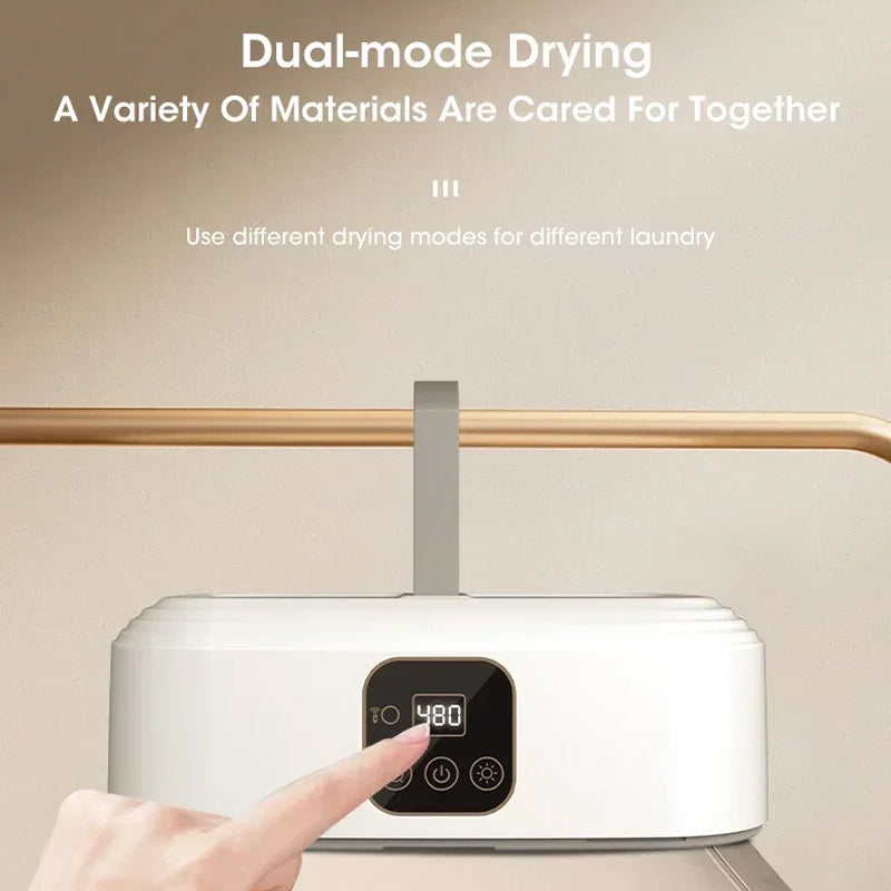 White DryTekco Foldable Dryer with digital display on a beige background