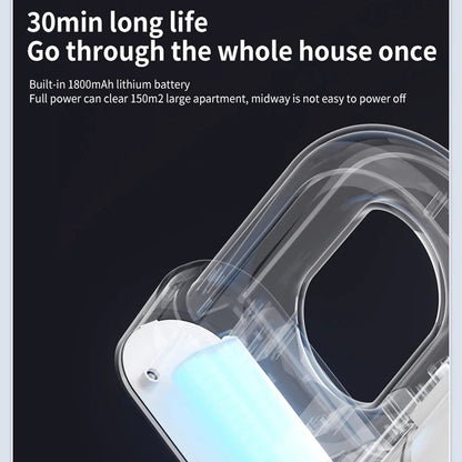 A transparent protective phone case with a built-in light bar, shown on a dark background with promotional text highlighting 30-minute long life and 1800mAh lithium battery.