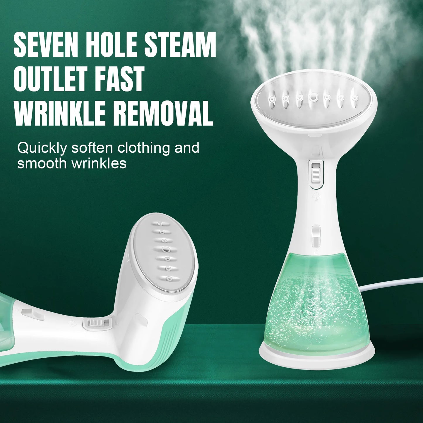 E-Iron Vertical Steamer with text on a green background
