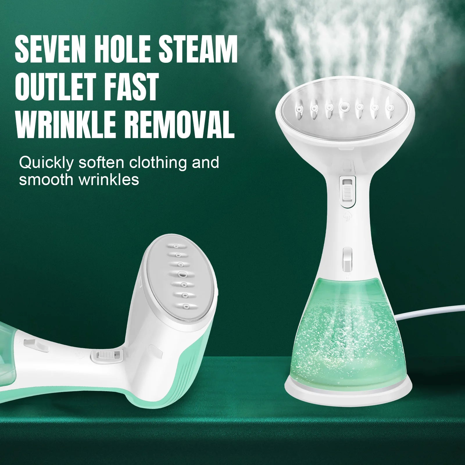 E-Iron Vertical Steamer with text on a green background