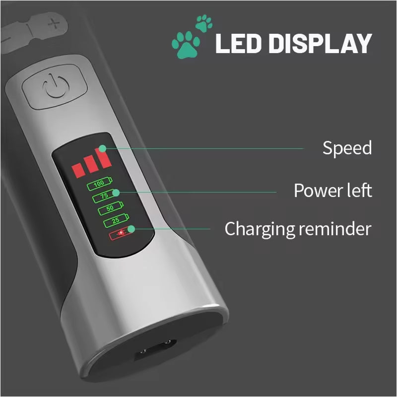 Eanmoda v3 Dog Clippers device with LED display on a dark background