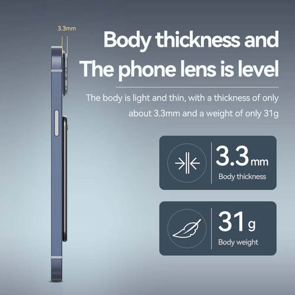 Phone with text and icons indicating body thickness and weight on a gradient background