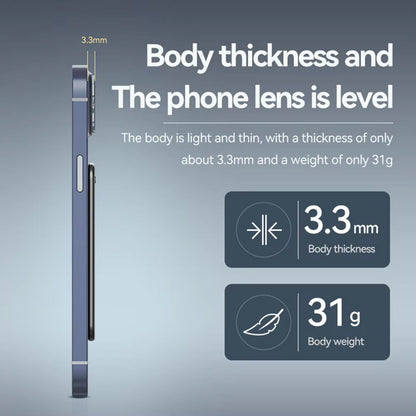 Phone with text and icons indicating body thickness and weight on a gradient background