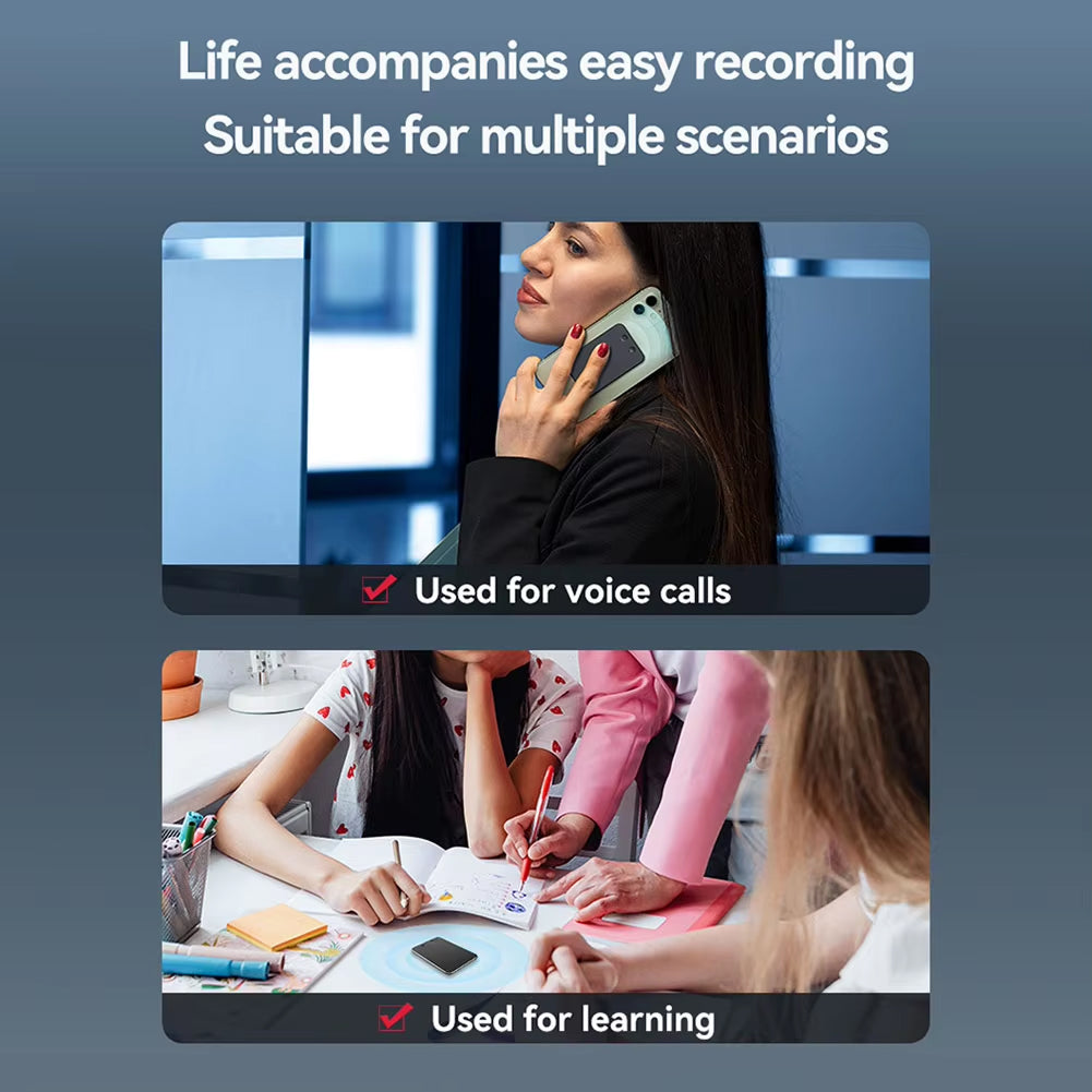 Two scenarios showing a person on a call and a group learning, with text indicating suitability for voice calls and learning.