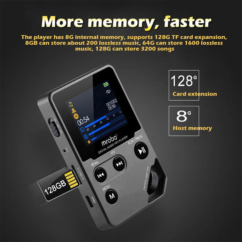 EjoyMuzi Music Player with storage capacity details on a dark background