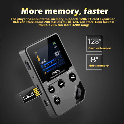 EjoyMuzi Music Player with storage capacity details on a dark background