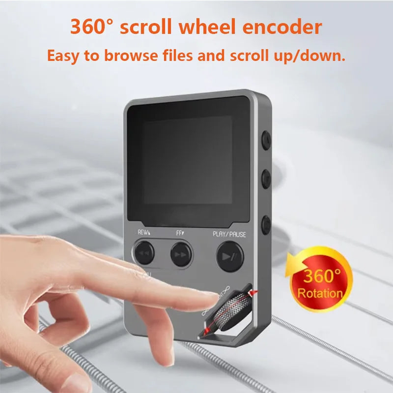 360° scroll wheel encoder with hand interacting, on a light gray background