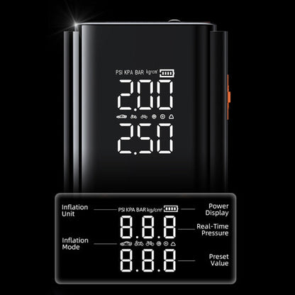 Digital Elarvo 2 in 1 Tyre Inflator Jump Startermonitor with display on a black background