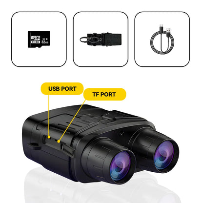 Black night Elarvo N4 Night Vision Goggles with labeled ports on a white background