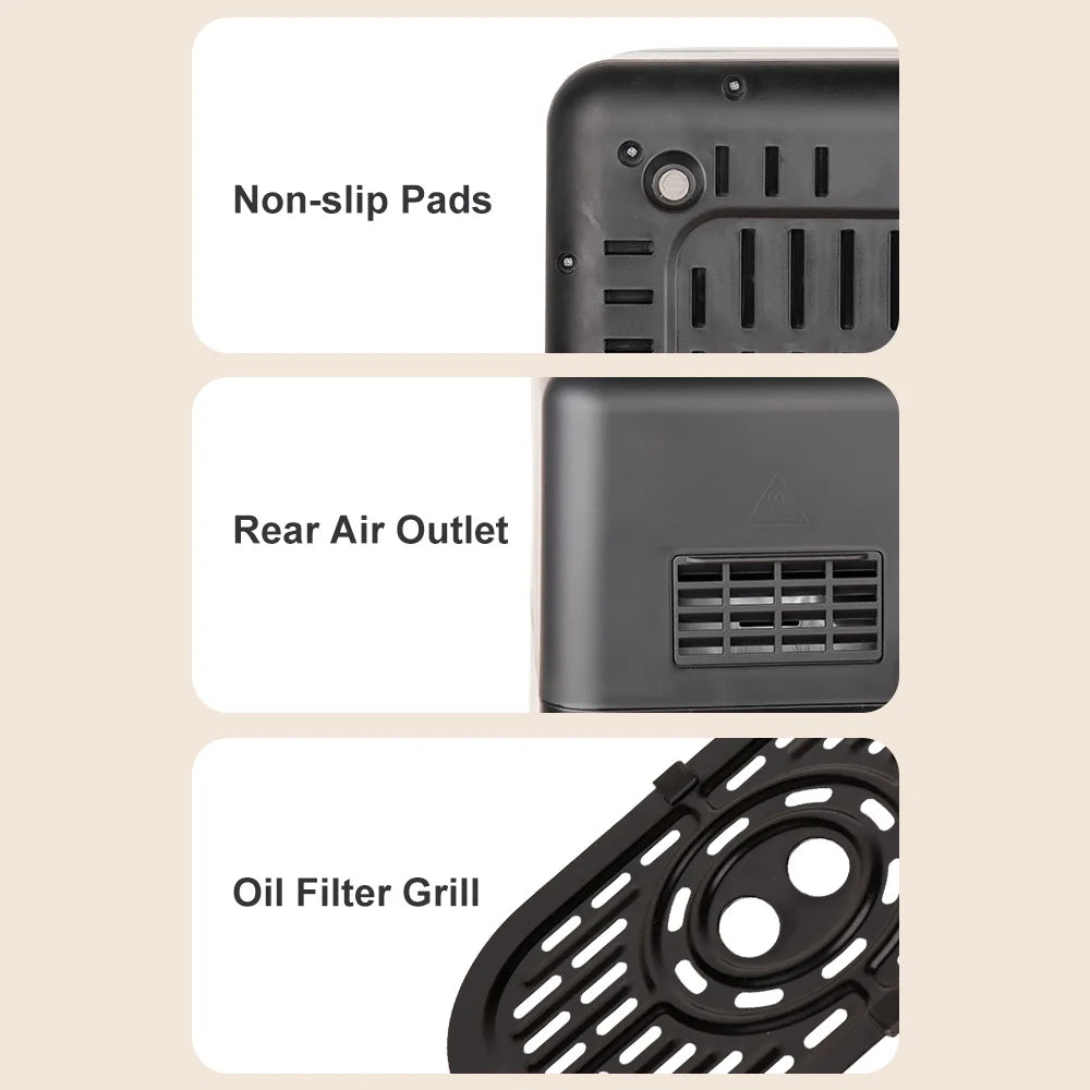 Illustration of car air filter components with labels on a beige background