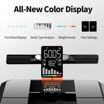 A fitness tracker or smart watch shown mounted on a handlebar, with a large colorful digital display reading 60.05 and 182.