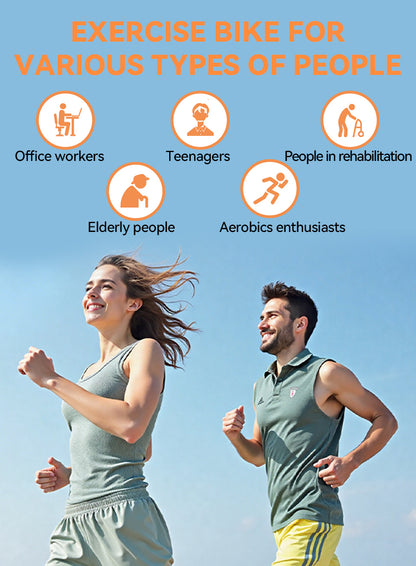 Two people exercising outdoors with icons and text indicating the benefits for different groups.