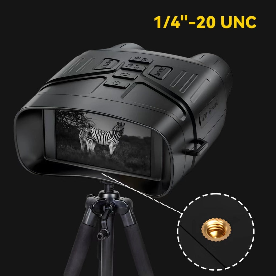 Night vision Elarvo N4 Night Vision Goggles with zebra on screen, tripod, and 1/4"-20 UNC thread size label.
