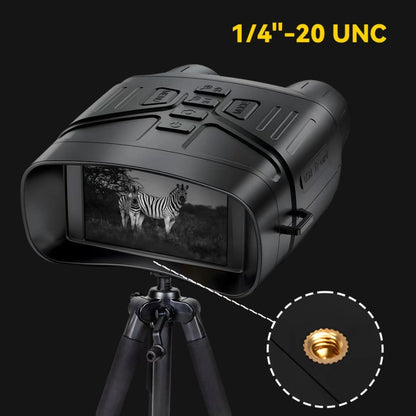 Night vision Elarvo N4 Night Vision Goggles with zebra on screen, tripod, and 1/4"-20 UNC thread size label.