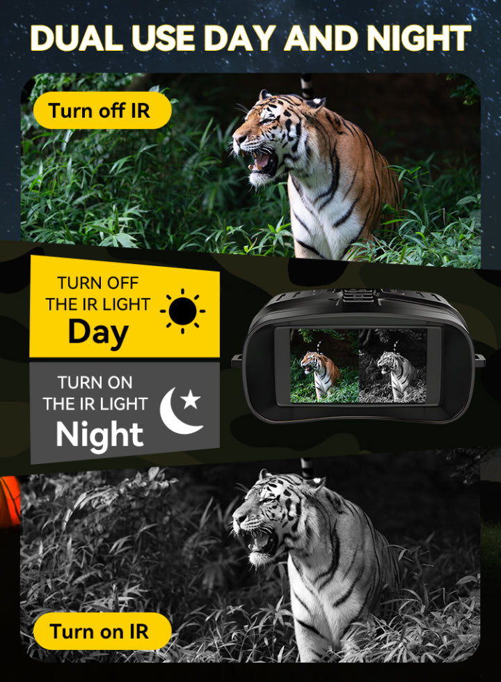 Dual-use day and night vision Elarvo N4 Night Vision Goggles with tiger images on screen