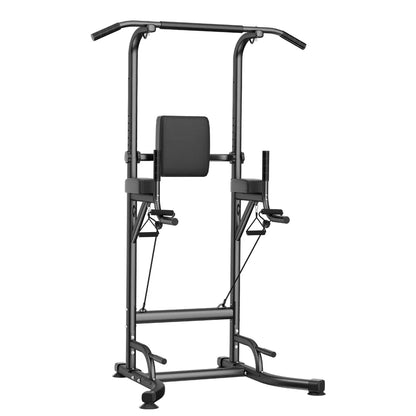 Black home gym Elarvo Power Tower with a brand logo on a white background