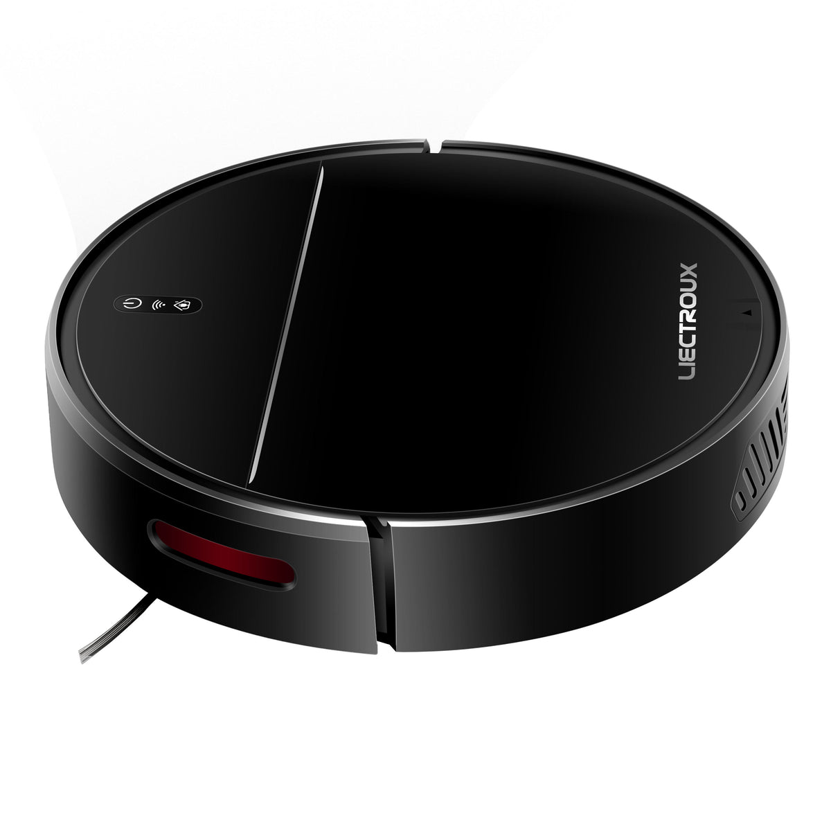 Black Elarvo M7S Robot Vacuum cleaner with LIECTROX branding on a white background