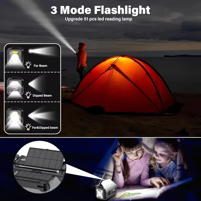 3 mode flashlight with tent and children reading by light