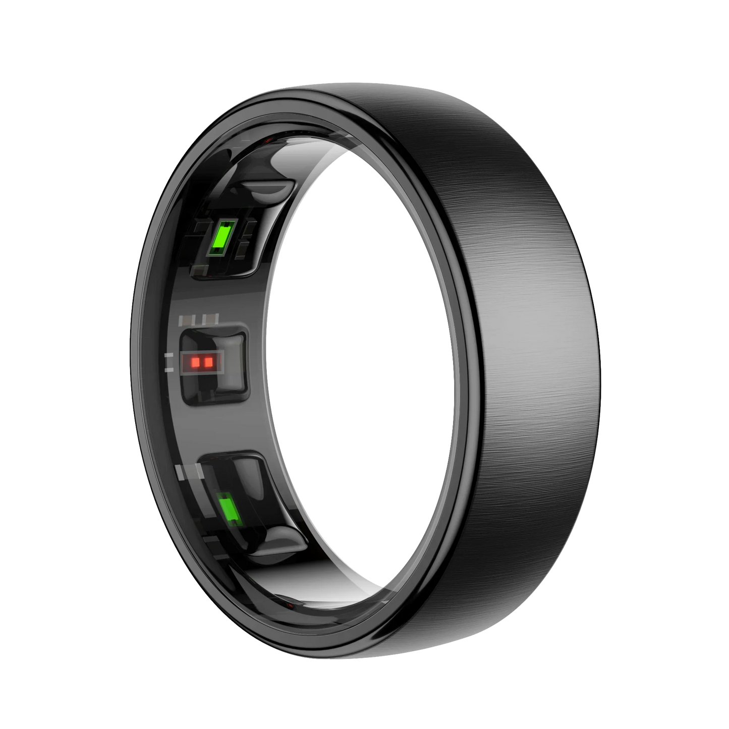black Enviox Smart Ring with electronic components on a white background