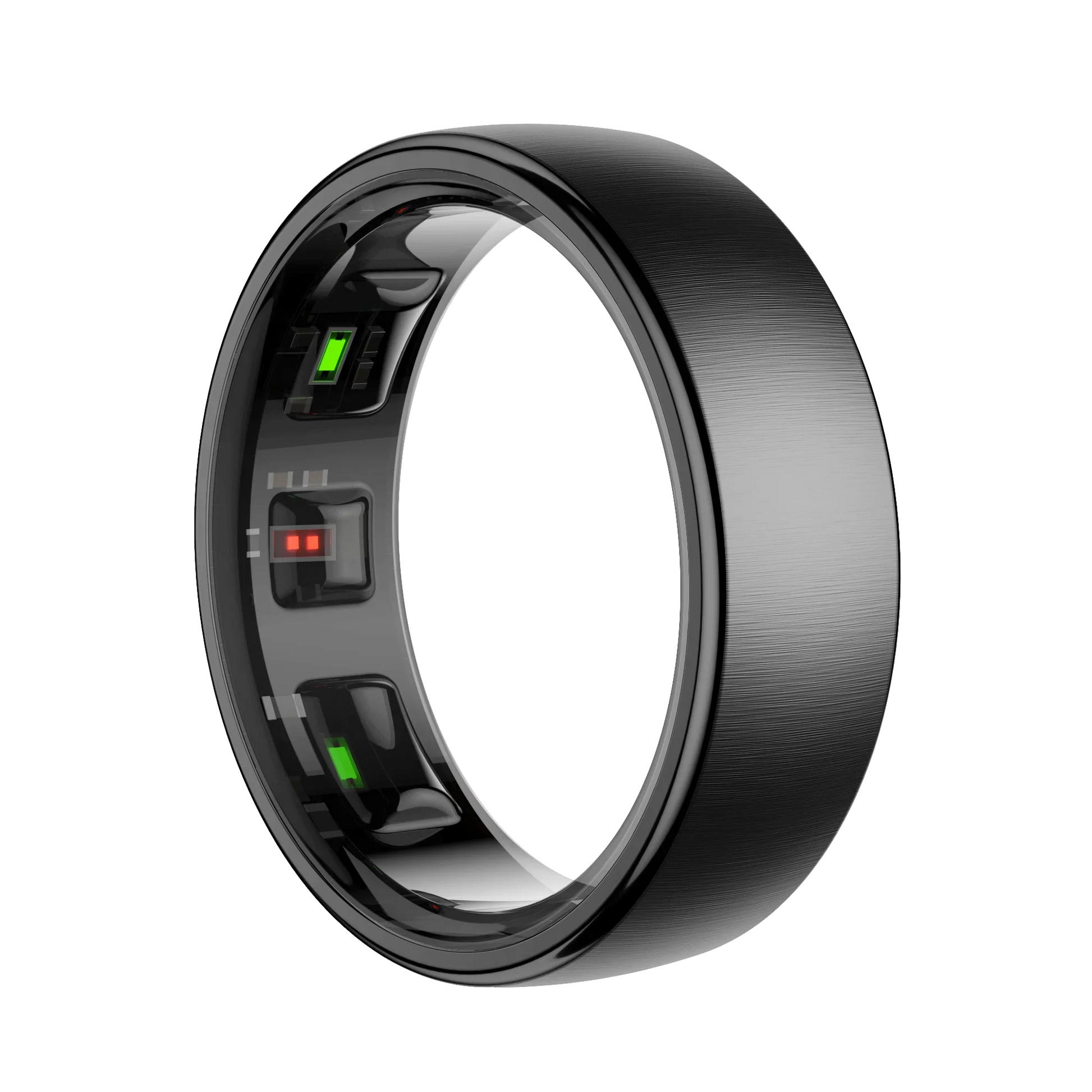 black Enviox Smart Ring with electronic components on a white background