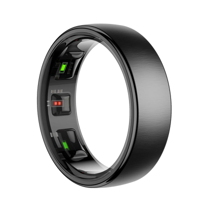 black Enviox Smart Ring with electronic components on a white background