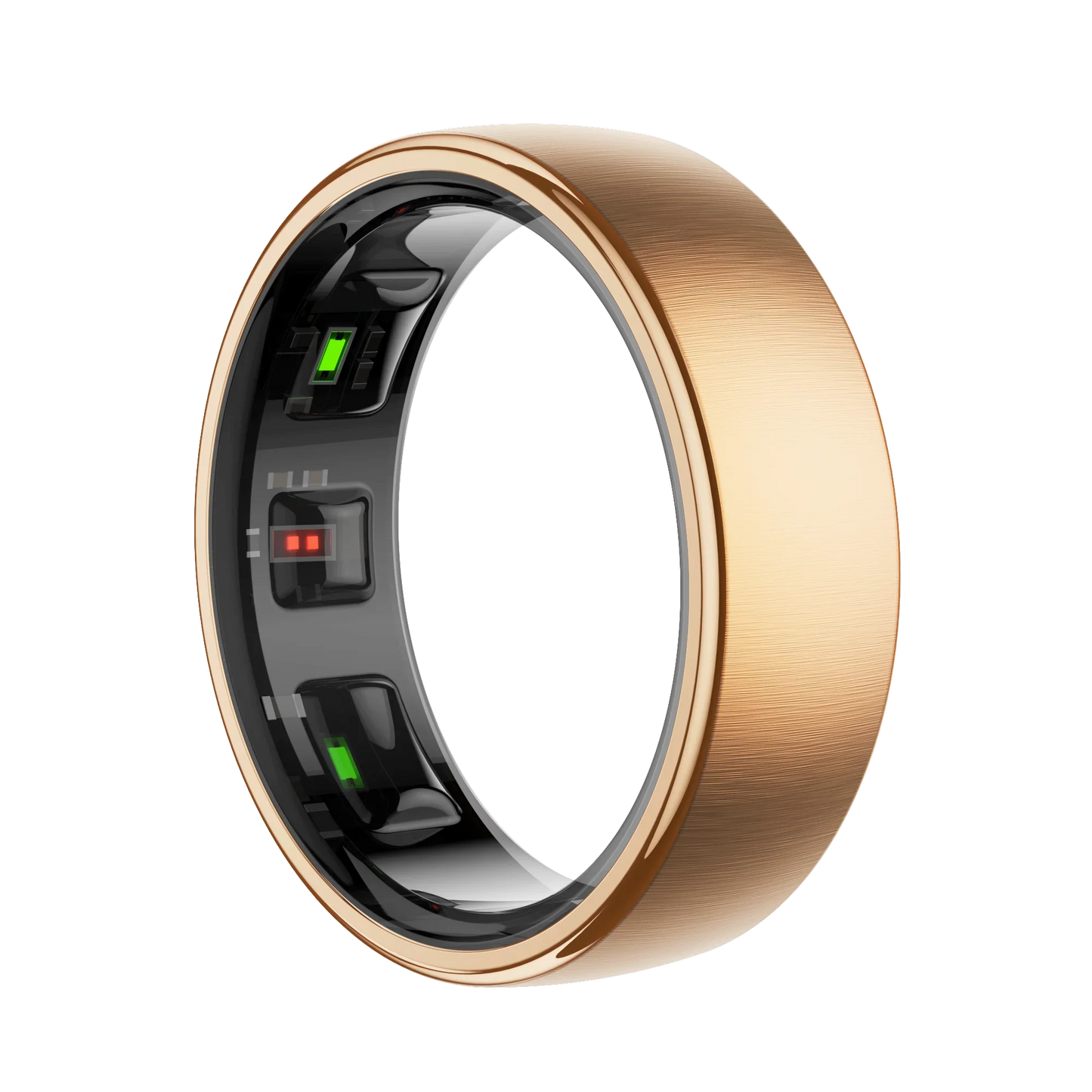 rose gold Enviox Smart Ring with electronic components on a white background
