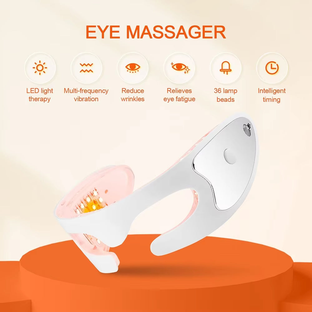 Eyviola Eye Massager with features listed on a beige background