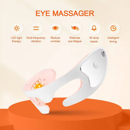 Eyviola Eye Massager with features listed on a beige background