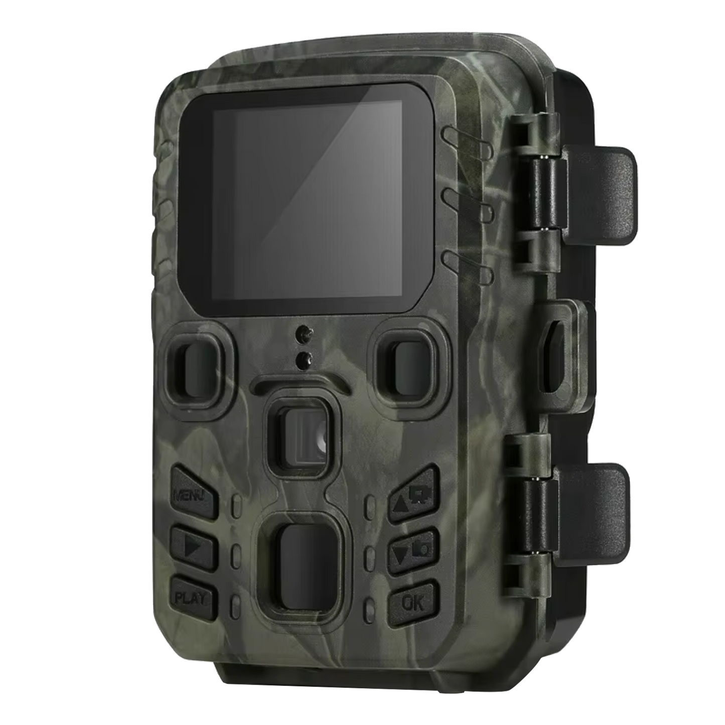 Camouflage-patterned FaunPeak Wildlife Camera on a white background
