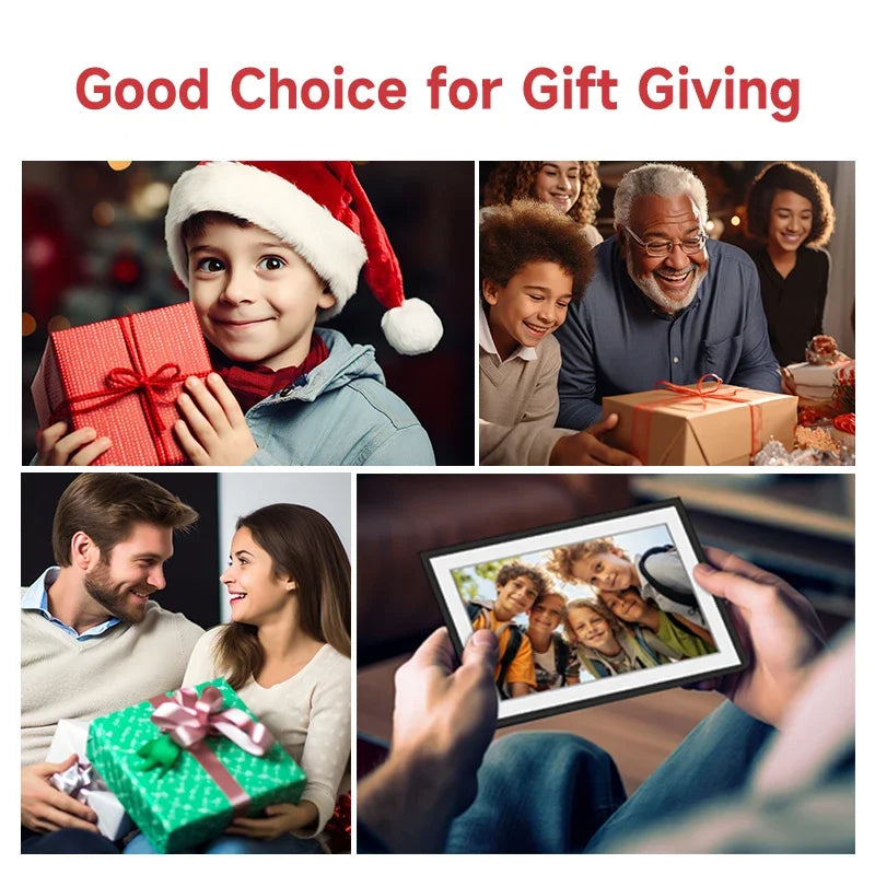 Collage of people receiving and giving gifts with text 'Good Choice for Gift Giving'.