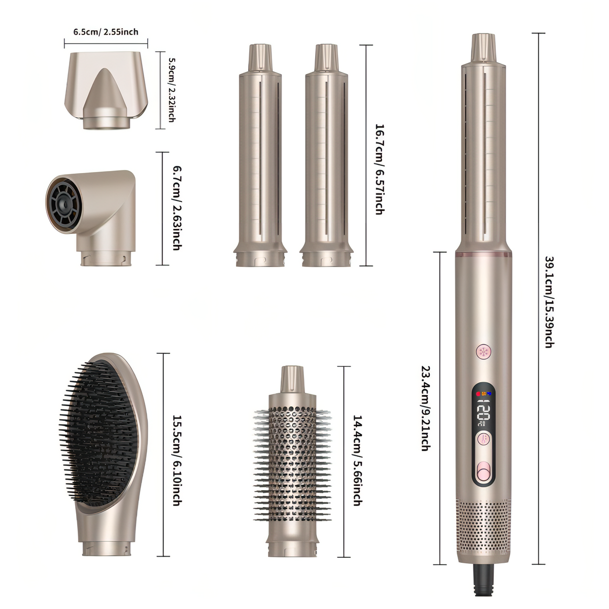 Fenzora Hot Air Brush dimensions detail